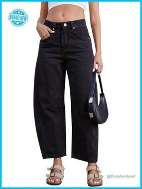 Mid Rise Wide Leg Cropped Barrel Jeans with Pockets